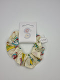 S1326 - Cream with Multicolour Beach Hut Print Handmade Fabric Hair Scrunchies