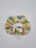 S1326 - Cream with Multicolour Beach Hut Print Handmade Fabric Hair Scrunchies