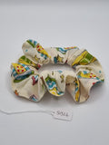 S1326 - Cream with Multicolour Beach Hut Print Handmade Fabric Hair Scrunchies