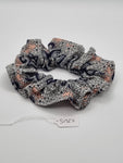 S1327 - Navy Blue & Pale Grey Pattern Print Handmade Fabric Hair Scrunchies