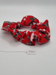 S1328 - Red with Black & White Scottie Dog Print Handmade Fabric Hair Scrunchies
