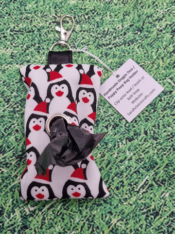 Fun Christmas Penguin Print Handmade Doggie Doo / Puppy Poop Bag Holder Pouch