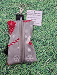 Grey with Red Stocking & Candy Cane Christmas Print Handmade Doggie Doo / Puppy Poop Bag Holder Pouch