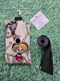 Cream with Fun Skeleton Mexican Theme Print Handmade Doggie Doo / Puppy Poop Bag Holder Pouch