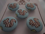A2105 Lot of 5 Handmade Blue with White & Brown Striped Squirrel Fabric Covered Buttons