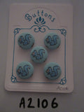 A2106 Lot of 5 Handmade Blue with White & Blue Hatched Squirrel Fabric Covered Buttons