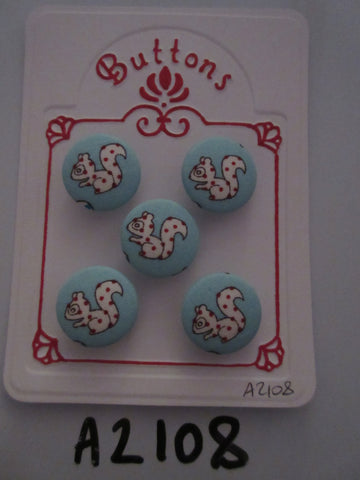 A2108 Lot of 5 Handmade Blue with White & Red Dots Squirrel Fabric Covered Buttons