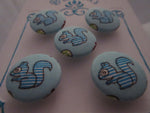 A2110 Lot of 5 Handmade Blue with White & Blue Striped Squirrel Fabric Covered Buttons
