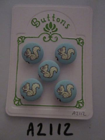 A2112 Lot of 5 Handmade Blue with White & Green Dots Squirrel Fabric Covered Buttons