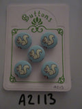 A2113 Lot of 5 Handmade Blue with White & Green Dots Squirrel Fabric Covered Buttons