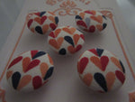 A2121 Lot of 5 Handmade White with Multicolour Hearts Fabric Covered Buttons