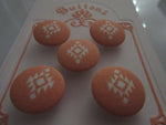 A2123 Lot of 5 Handmade Peach with White Aztec Like Design Fabric Covered Buttons