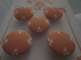 A2124 Lot of 5 Handmade Peach with White Aztec Like Detail Fabric Covered Buttons