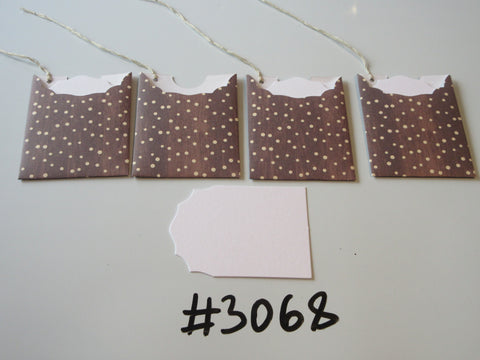 Set of 4 No.3068 Brown with Cream Dots Unique Handmade Gift Tags