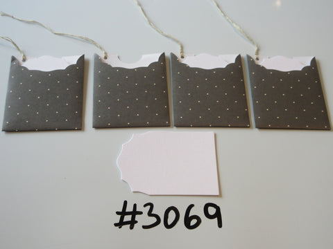 Set of 4 No.3069 Dark Green with Cream Dots Unique Handmade Gift Tags