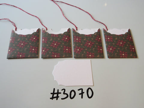 Set of 4 No.3070 Dark Green with Red Poinsettia Unique Handmade Gift Tags