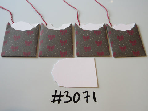 Set of 4 No. 3071 Dark Green with Red Bows & Cream Dots Unique Handmade Gift Tags