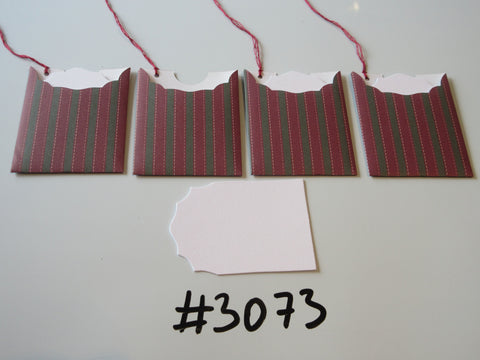 Set of 4 No. 3073 Dark Green & Red Stripe Unique Handmade Gift Tags