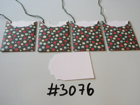 Set of 4 No. 3076 Green with Red, Blue & Cream Dots Unique Handmade Gift Tags