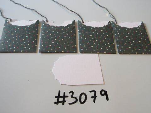 Set of 4 No. 3079 Dark Green with Multicoloured Dots Unique Handmade Gift Tags