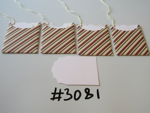 Set of 4 No. 3081 Brown, Cream & Dark Green Diagonal Stripe Unique Handmade Gift Tags