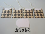 Set of 4 No. 3082 Cream & Dark Green Diamond Check Design Unique Handmade Gift Tags