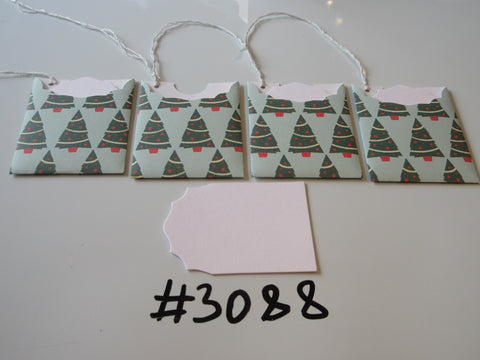 Set of 4 No. 3088 Pale Blue with Christmas Trees Unique Handmade Gift Tags