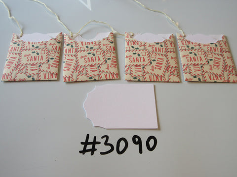 Set of 4 No. 3090 Red & Cream Santa Letters Unique Handmade Gift Tags