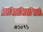 Set of 4 No. 3093 Red with Cream Stars Unique Handmade Gift Tags