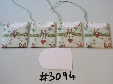 Set of 4 No. 3094 Pale Blue with Red Heart Christmas Swag / Garland Unique Handmade Gift Tags