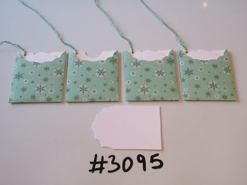 Set of 4 No. 3095 Pale Teal with Snowflakes Unique Handmade Gift Tags