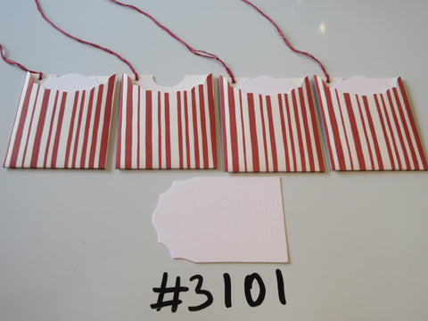 Set of 4 No. 3101 Red & White Striped Unique Handmade Gift Tags