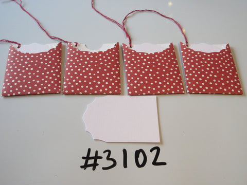 Set of 4 No. 3102 Red with White Snow Dots Unique Handmade Gift Tags