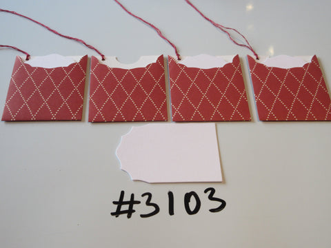 Set of 4 No. 3103 Red with White Dotted Diamond Print Unique Handmade Gift Tags