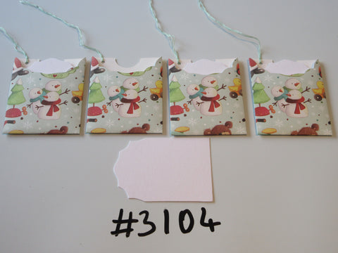 Set of 4 No. 3104 Pale Blue with Snowman Family Unique Handmade Gift Tags