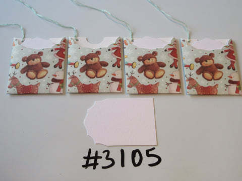 Set of 4 No. 3105 Pale Blue with Teddy Bear & Christmas Toys Unique Handmade Gift Tags