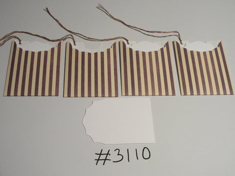 Set of 4 No. 3110 Brown & Cream Stripe Unique Handmade Gift Tags