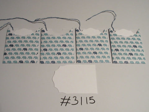 Set of 4 No. 3115 Off White with Blue Elephants Unique Handmade Gift Tags