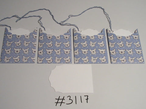 Set of 4 No. 3117 Pale Cornflower Blue with Pug Faces Unique Handmade Gift Tags
