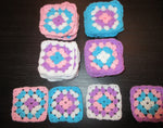Set of 36 Handmade Crochet Squares - Pinks/Blues Colours