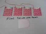 Set of 4 No.2002 Pink with White Flowers Unique Handmade Gift Tags