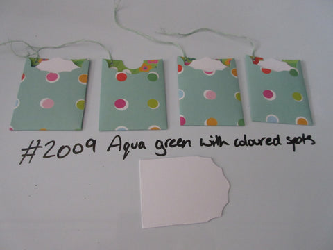 Set of 4 No.2009 Aqua Green with Coloured Spots Unique Handmade Gift Tags