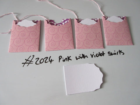 Set of 4 No.2024 Pink with Violet Swirls Unique Handmade Gift Tags