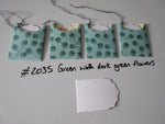 Set of 4 No.2035 Green with Dark Green Flowers Unique Handmade Gift Tags