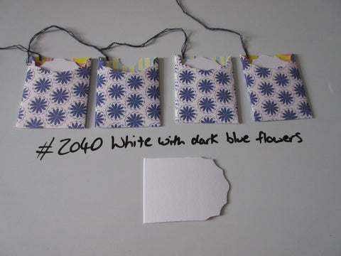 Set of 4 No.2040 White with Dark Blue Flowers Unique Handmade Gift Tags