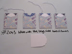 Set of 4 No.2043 White with Blue, Beige, Violet Leaves & Flower Handmade Gift Tags