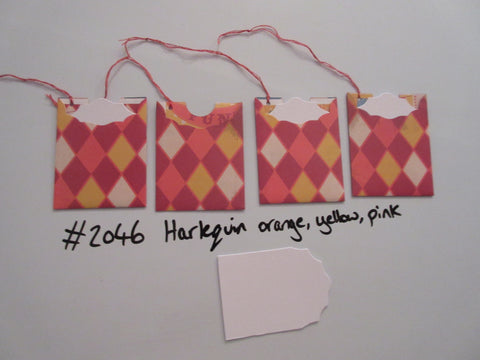 Set of 4 No.2046 Harlequin Orange, Yellow, Pink Unique Handmade Gift Tags