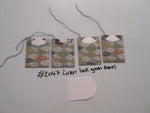 Set of 4 No.2047 Linen Look Green Leaves Unique Handmade Gift Tags