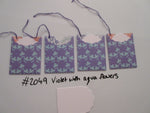 Set of 4 No.2049 Violet with Aqua Flowers Unique Handmade Gift Tags