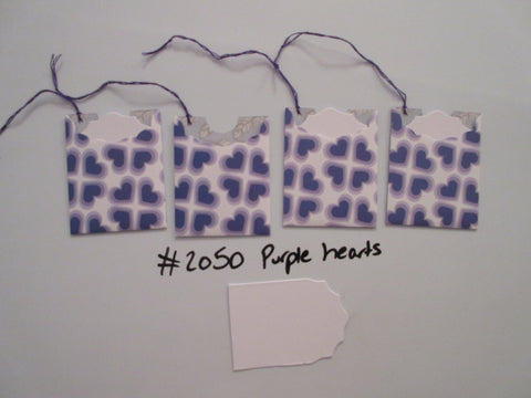 Set of 4 No.2050 Purple Hearts Unique Handmade Gift Tags